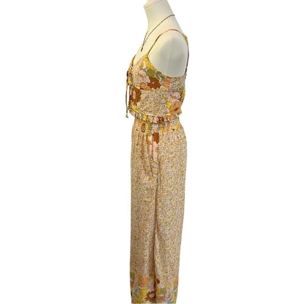 American Eagle Yellow Cotton Linen Floral 2 Piece Set Crop Top Wide Leg Pants XS - Picture 5 of 13